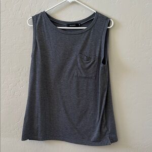3 sleeveless tanks, gray, black, camel